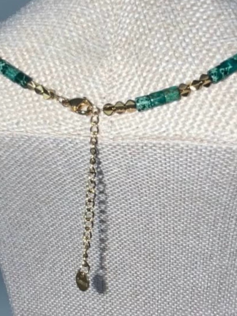 Green Bead Necklace with Gold Accent Stainless Steel #40 - Picture 4 of 5